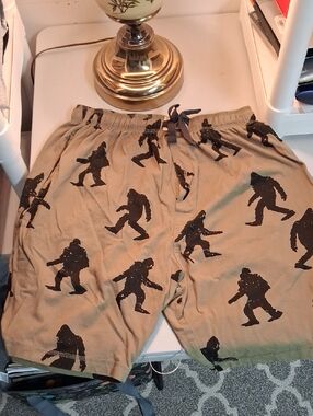 Lazy One Khaki Shorts with Black Sasquatch Print